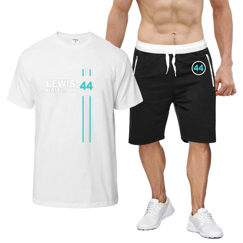 F1 Driver Lewis Hamilton Digital 44 2024 Men Summer style Nine Color Short-sleeved T-shirt Simple Casual Trendy Movement Suit