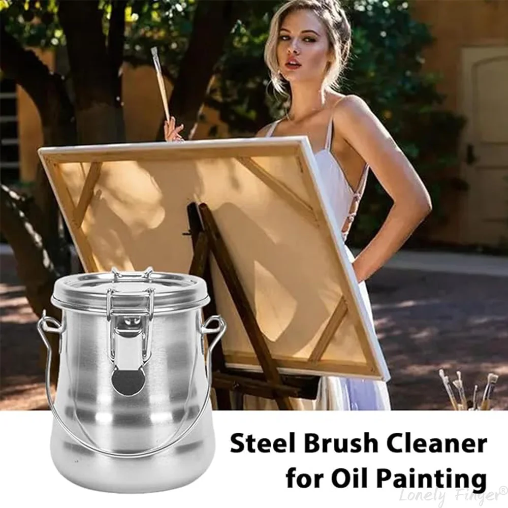 Watercolor Brush Container for Oil Painting Bath Tub Cleaners, Double Layer Stainless Steel Cleaning Bucket image 5