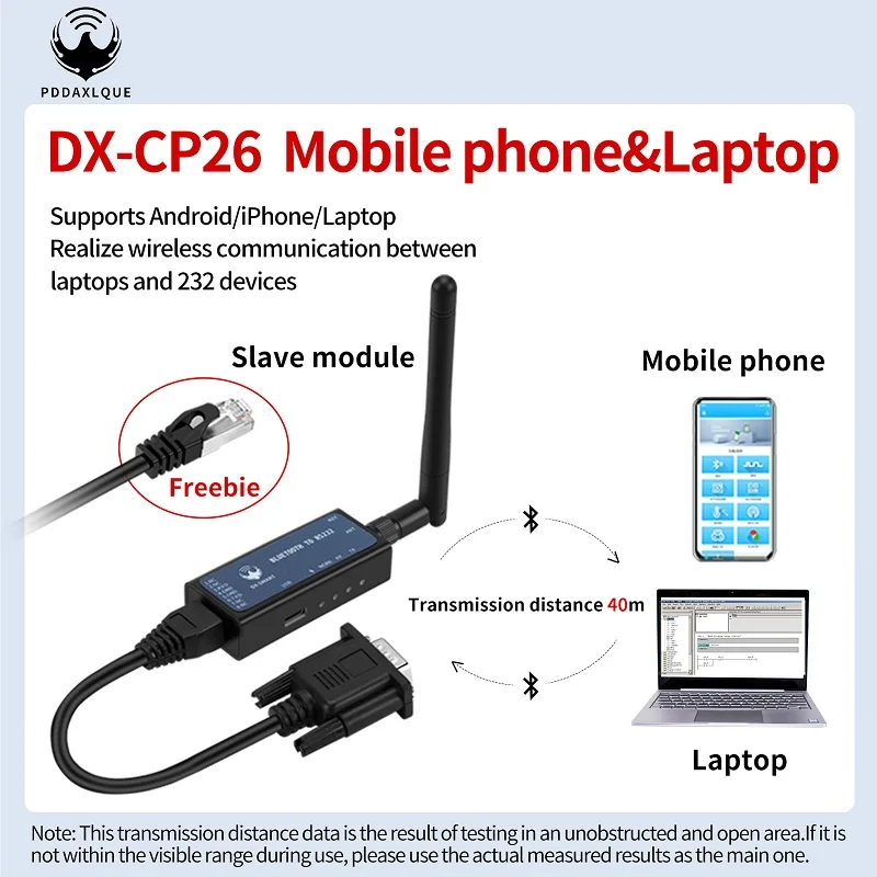 CP26 Bluetooth Serial Adapter RS232 to Bluetooth Wireless Module Converter RS232 to Change Wired Device to Wireless for Phone