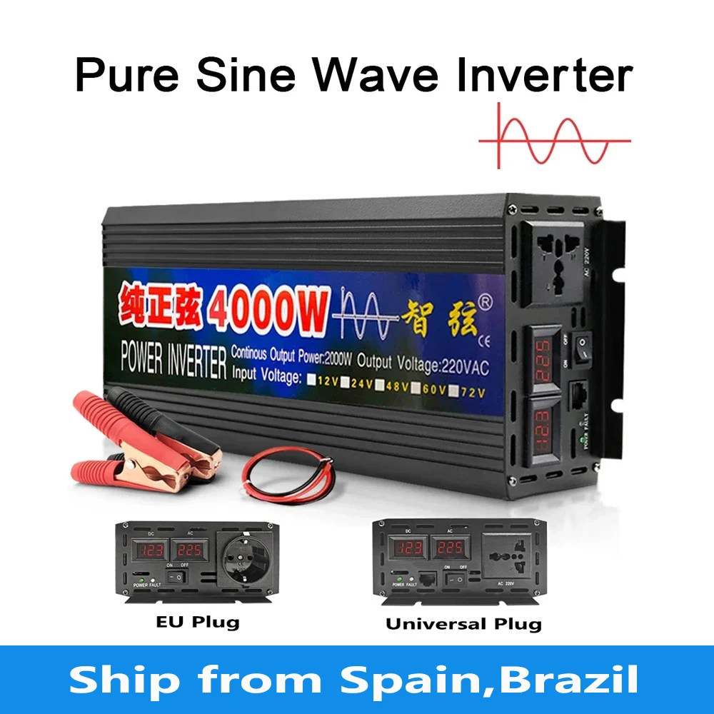 4000W 3000W 1600W 5000W Pure Sine Wave Inverter DC 12V To AC 110V 220V 50Hz 60Hz Power Car Inverter With LED Display Converter