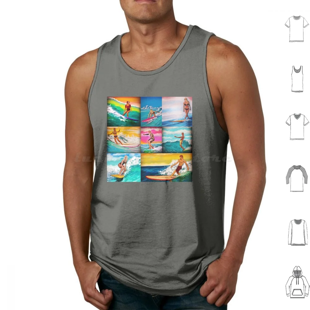 Old School Cowabunga , Longboard Surfing Art Tank Tops Print Cotton Surf Art Surfers Longboard Surfing Longboard Summer