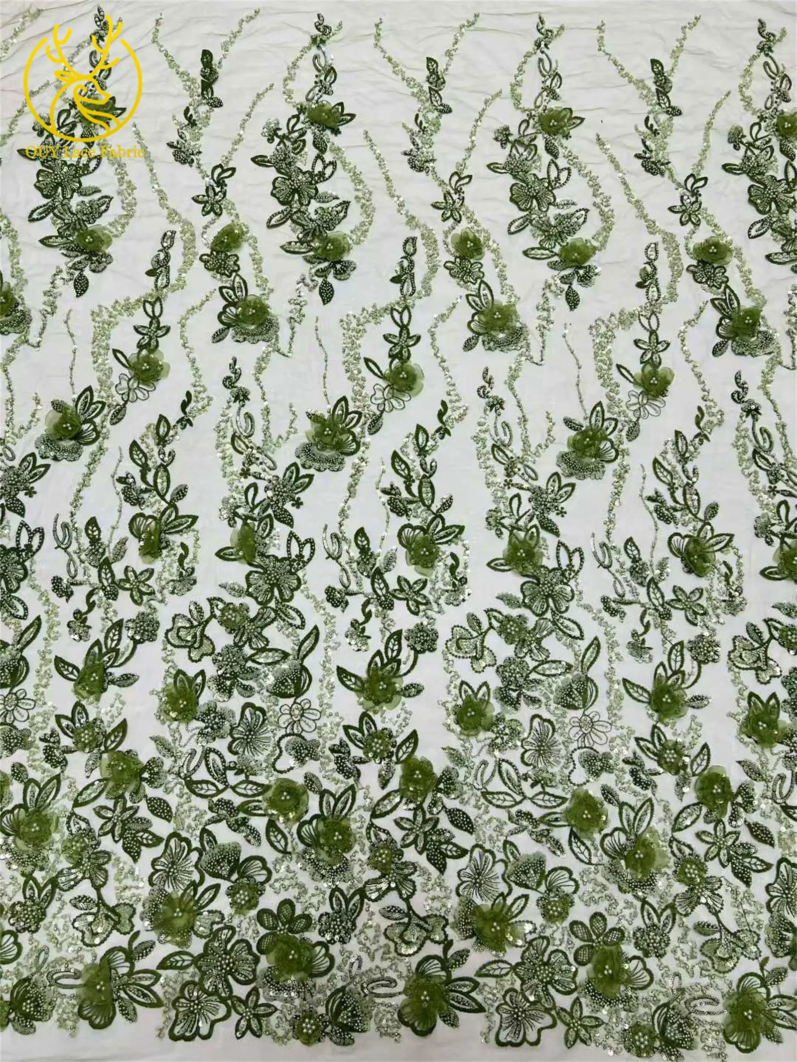 럭셔리 아프리카 스팽글 비즈 레이스 원단 2026 프리미엄 품질 그린 프랑스-나이지리아 자수 레이스 원단 파티 드레스 5야드