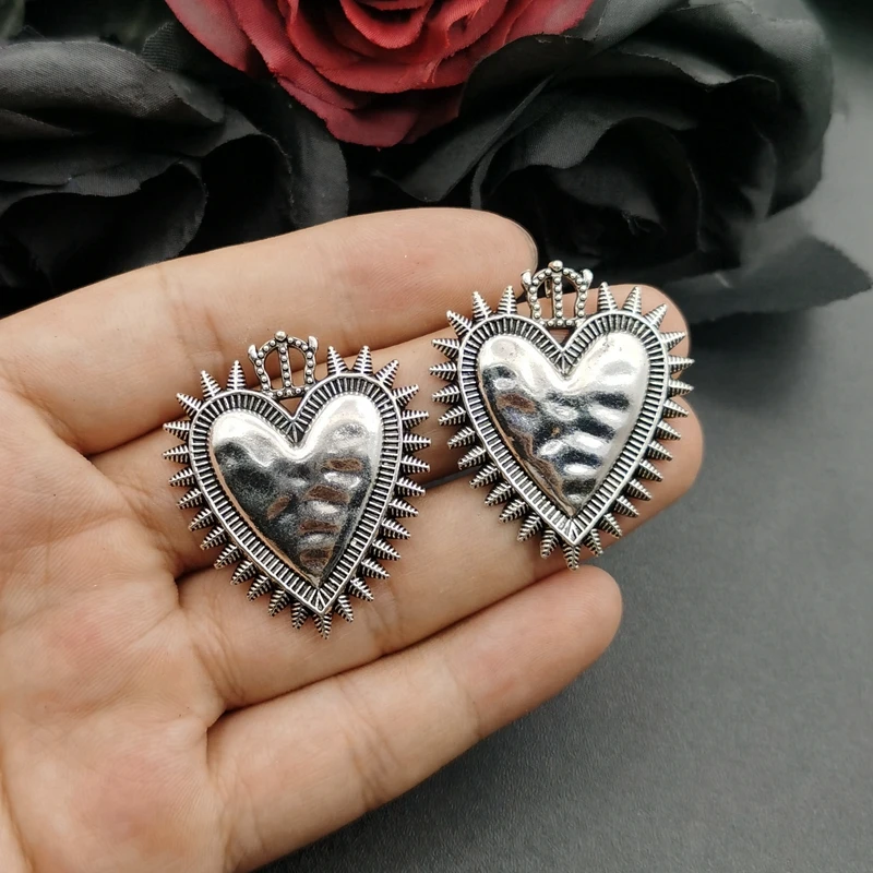 3 قطعة المكسيكي نمط كبير الكاثوليكية القلب المقدس تميمة المعلقات DIY بها بنفسك الدينية Charms قلادة أقراط مجوهرات الحرف صنع