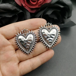 3pcs Mexican Style Large Catholic Sacred Heart Amulet Pendants DIY Religious Charms Necklace Earrings Jewelry Crafts Making