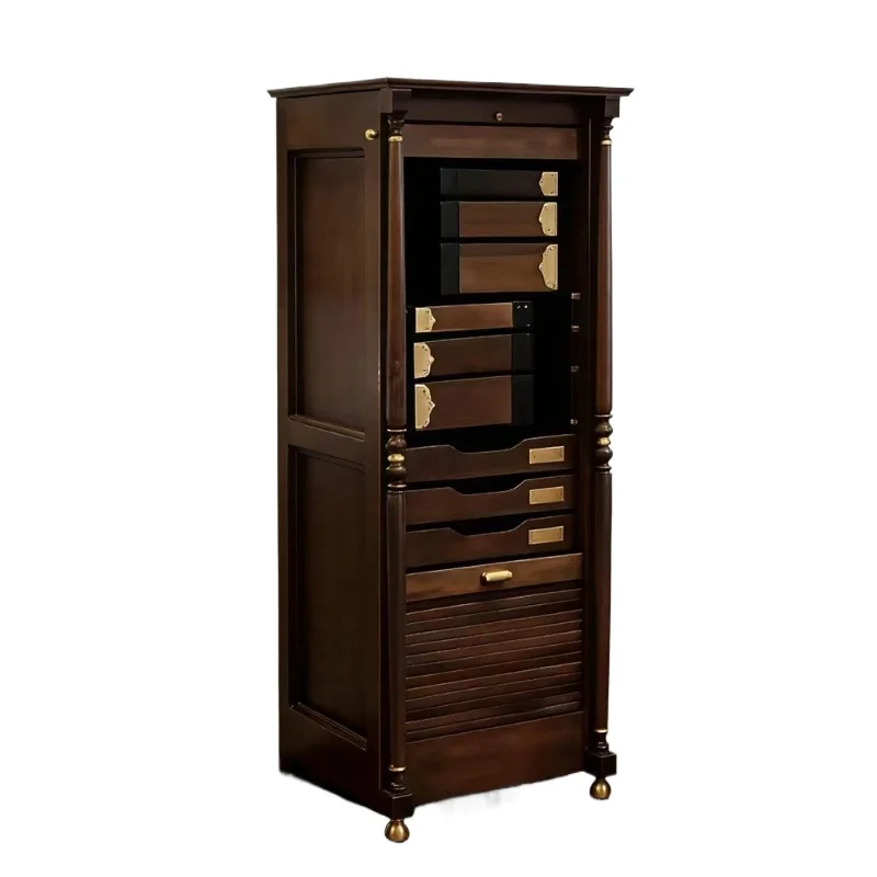 

North American black walnut dental cabinet floor-to-ceiling display cab inet removable tea set drawer