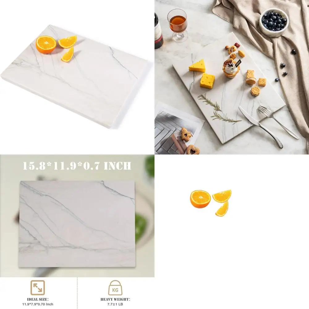 

Natural White Marble Kitchen Cutting Board, 16x12 Inches, Heat Resistant, Rectangular Serving & Chopping Slab for Cheese and Cha