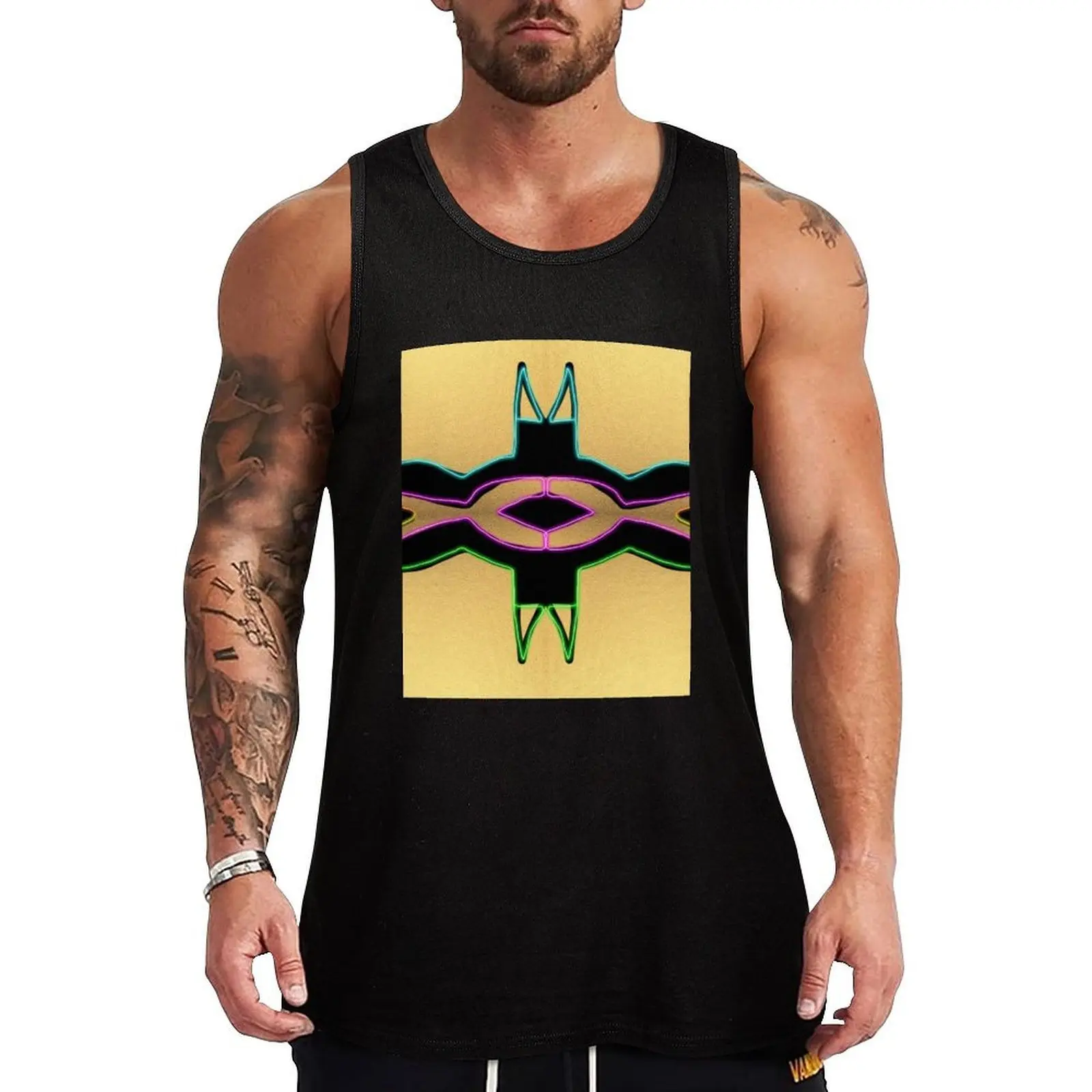 

Neon, Black and Gold Anishinaabe Abstract Tank Top vest men Fitness men clothing Man clothes for gym Men's clothes luxury style