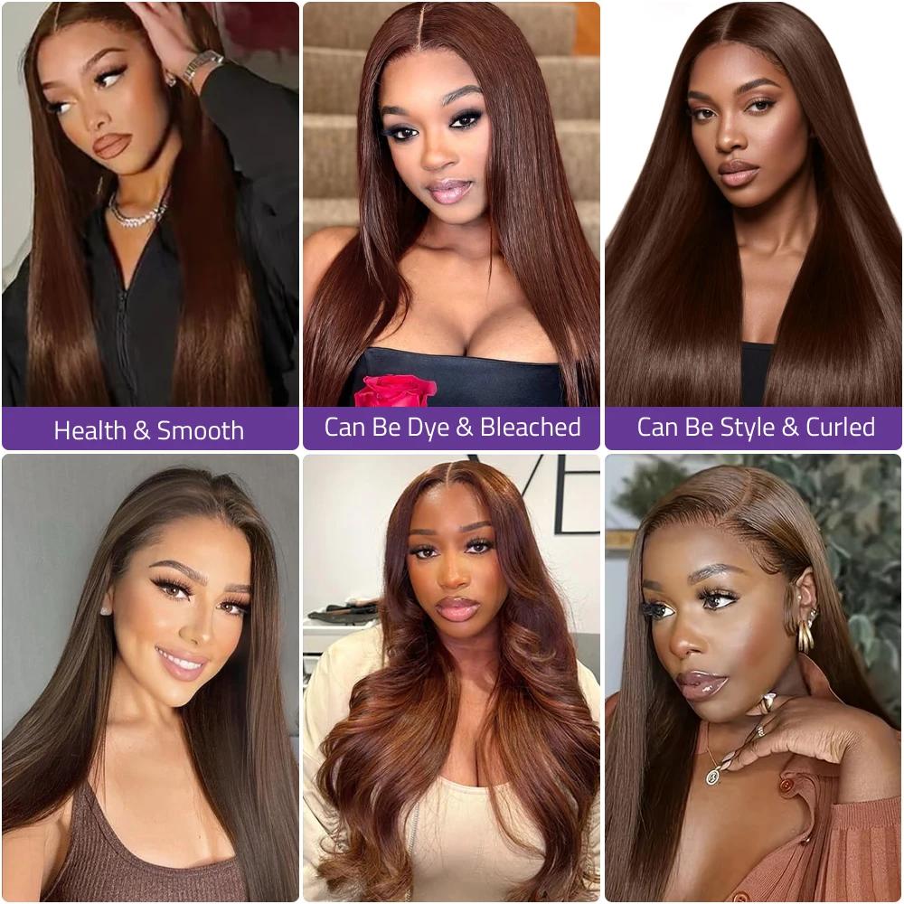 200% Chocolate Brown 13x4 Lace Frontal Wig Straight Lace Front Wigs Transparent Brazilian 30 36 inch Human Hair For Black Women