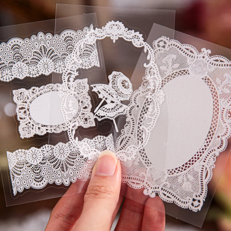 30pcs PET cutting film sticker, lace aesthetic series, ins style lace pattern, handmade tent material, base decoration