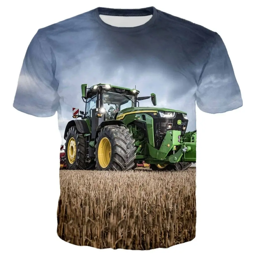 American Farm Tractor Summer 3D Printing Men\'s And Women\'s Casual Taste Personality Hip-Hop Short-Sleeved Round Neck Shirt Top