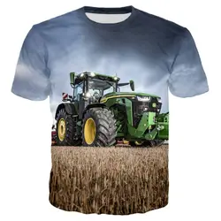 Camiseta con estampado 3D de Tractor de granja americana para hombre y mujer, Top de cuello redondo de manga corta con personalidad de sabor informal, Hip-Hop, Verano