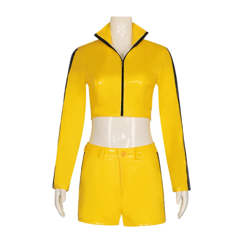 Movie The Bride Kill Bill Vol.1 Cosplay Costumes Yellow Suit Women Sexy Leather Jacket Sportswear Halloween Carnival  Clothing