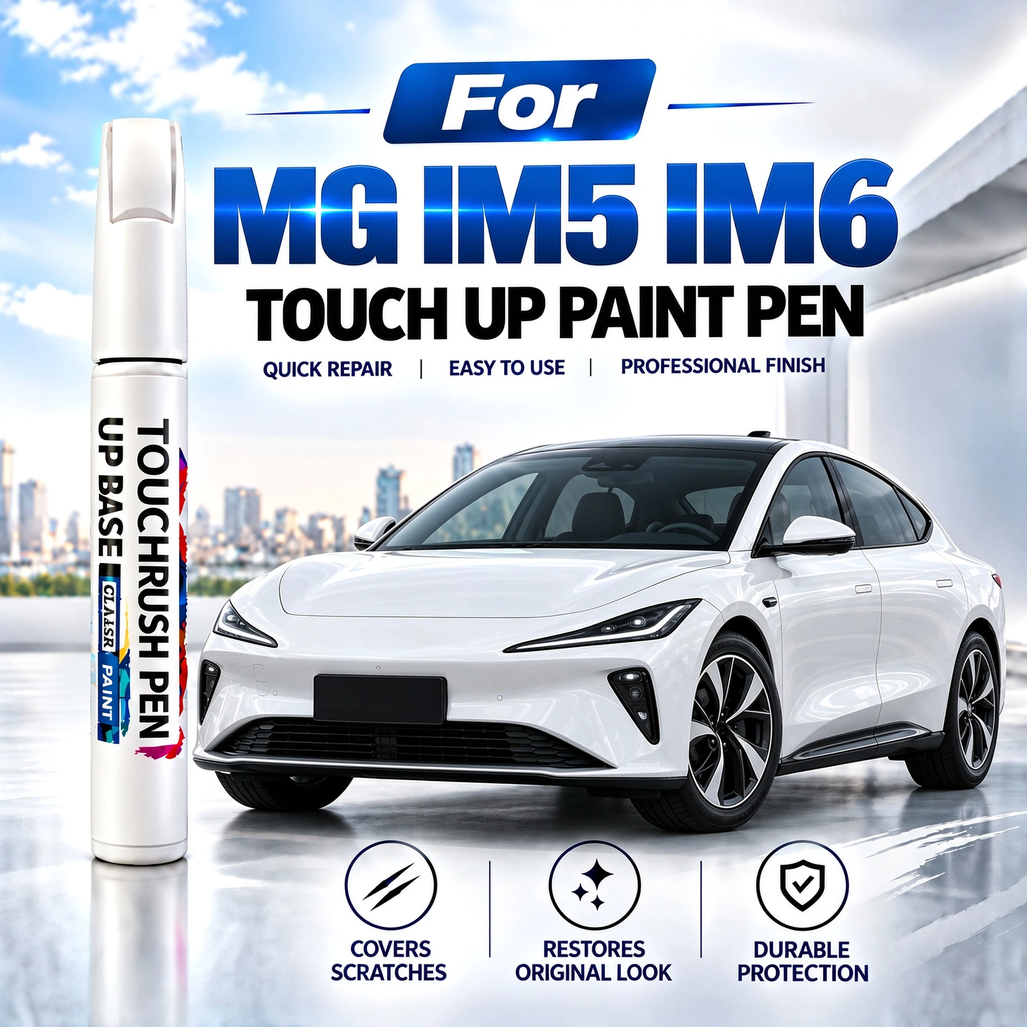 For MG Motor MG IM5 IM6 White Car Paint Repair Pen Touch Up Paint Brush Scratch Remover for Deep Scratches Stone Chips and Marks