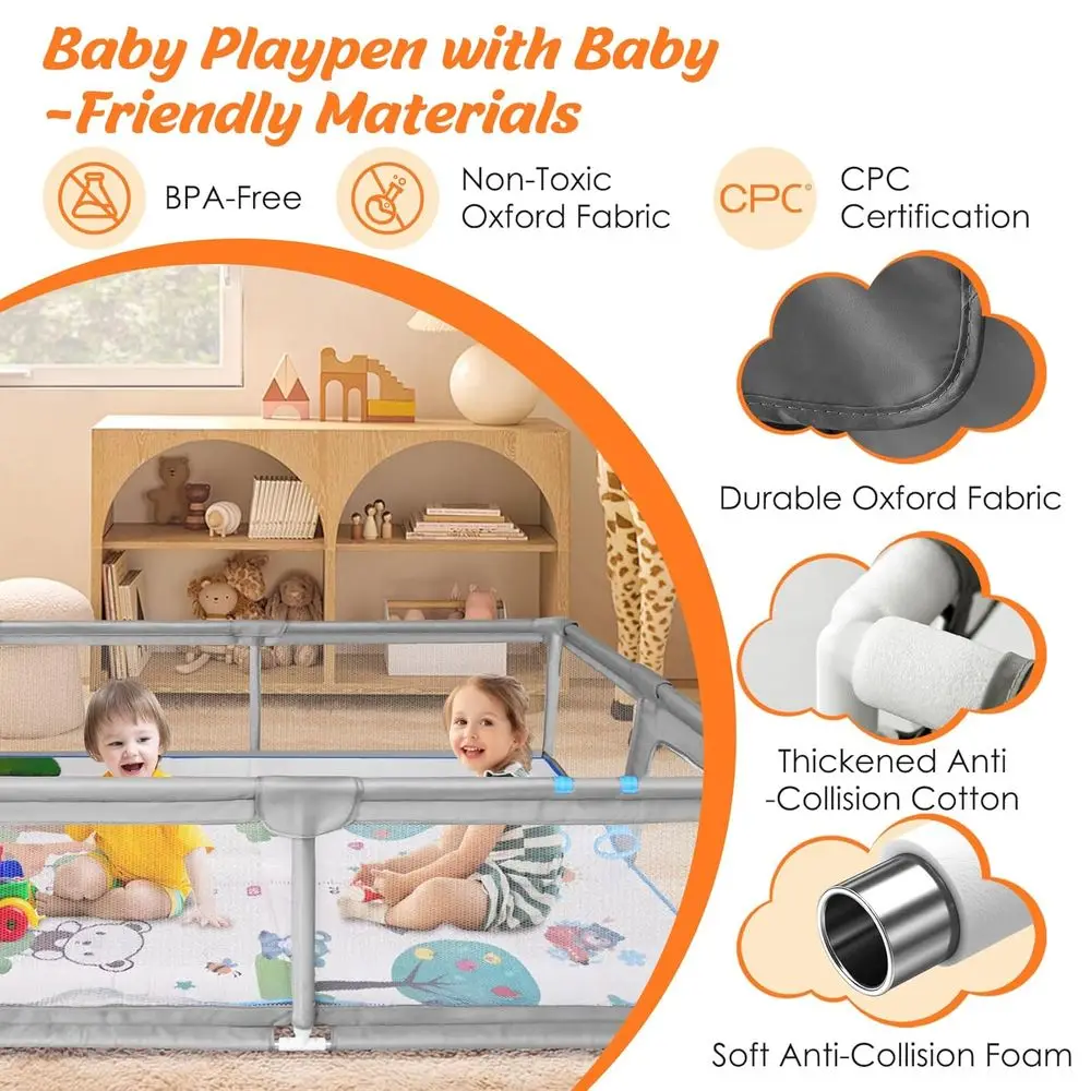 روضة أطفال كبيرة جدًا باللون الرمادي مع حصيرة، وحدة تخزين، ومنطقة لعب آمنة للأطفال الصغار في الأماكن المغلقة/الخارجية