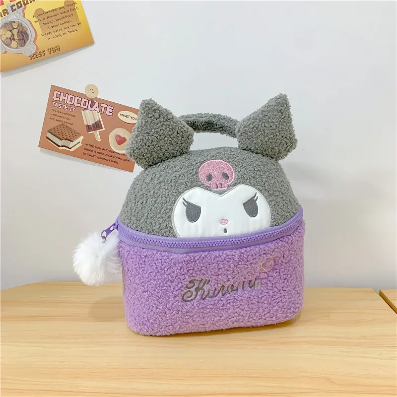 Cute Plush Makeup Pouch Women\'s Kawaii Kuromi Hello Kitty Large Capacity Portable Cosmetic Bag Travel Toiletries Storage Bag