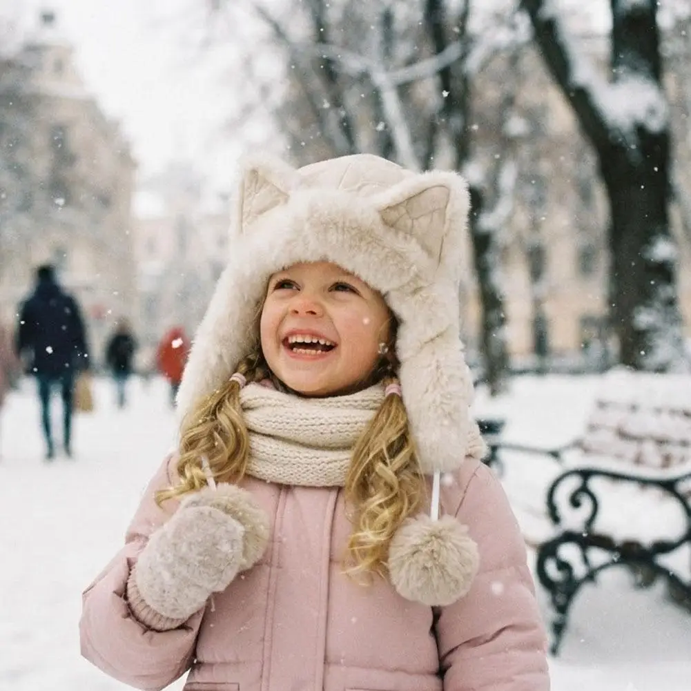 Cute Fox Ear Plush Hat for Women Winter Thickened and Fleece-Lined Warm and Cold-Proof Outdoor Thermal Fluffy Fur Ear Protectio