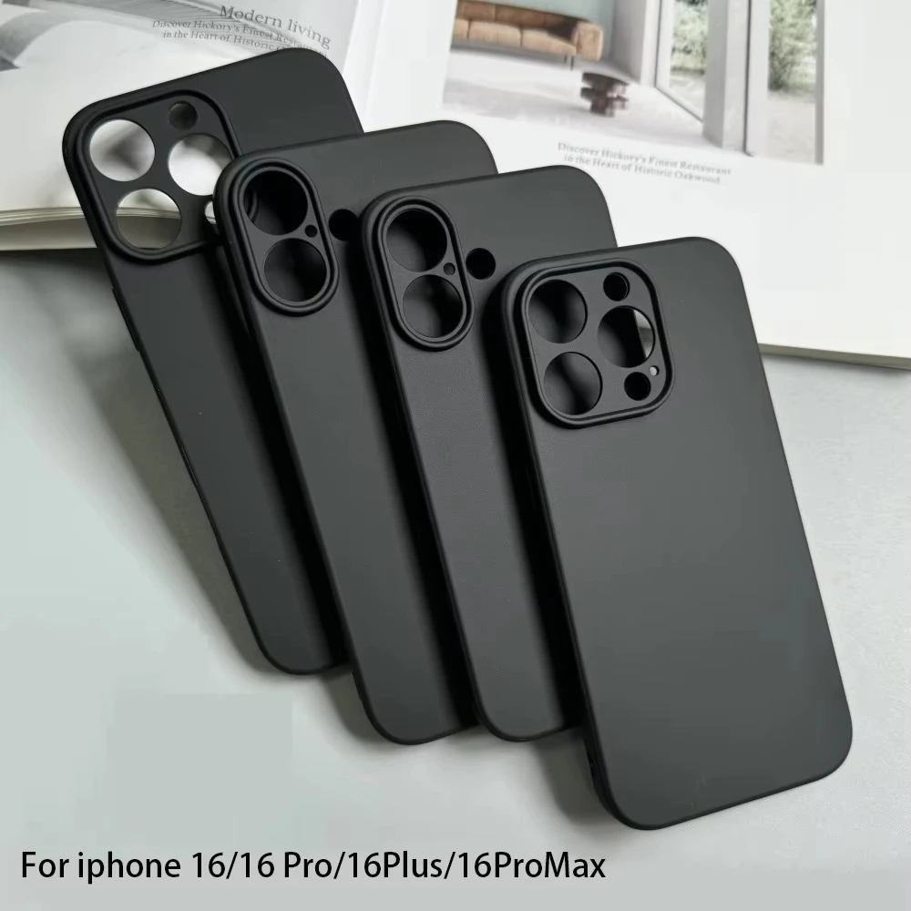 Luxury Full Black Silicone Matte Phone Case For iphone 16 Pro Max 16 Plus Back Cover TPU Soft Case