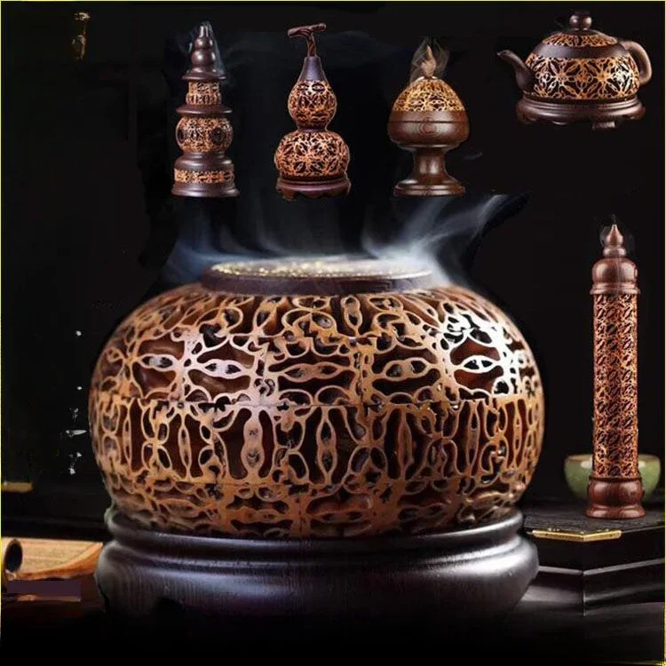 

Retro Reverse Fragrant Walnut Wood Hollow Plate Incense Burner Gourd Home indoor incense and Zen tea ceremony ornaments