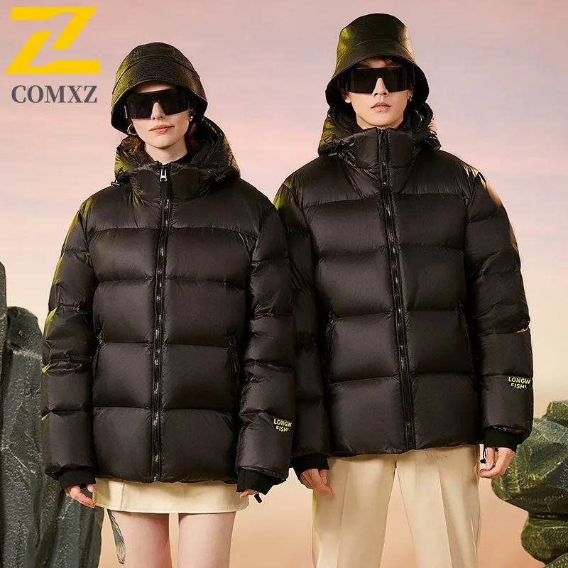 COMXZ 2025 Winter Couple Graphene Diamond Black Gold Down Jacket Thickened Warm Trendy Casual Waterproof Coat with Bag