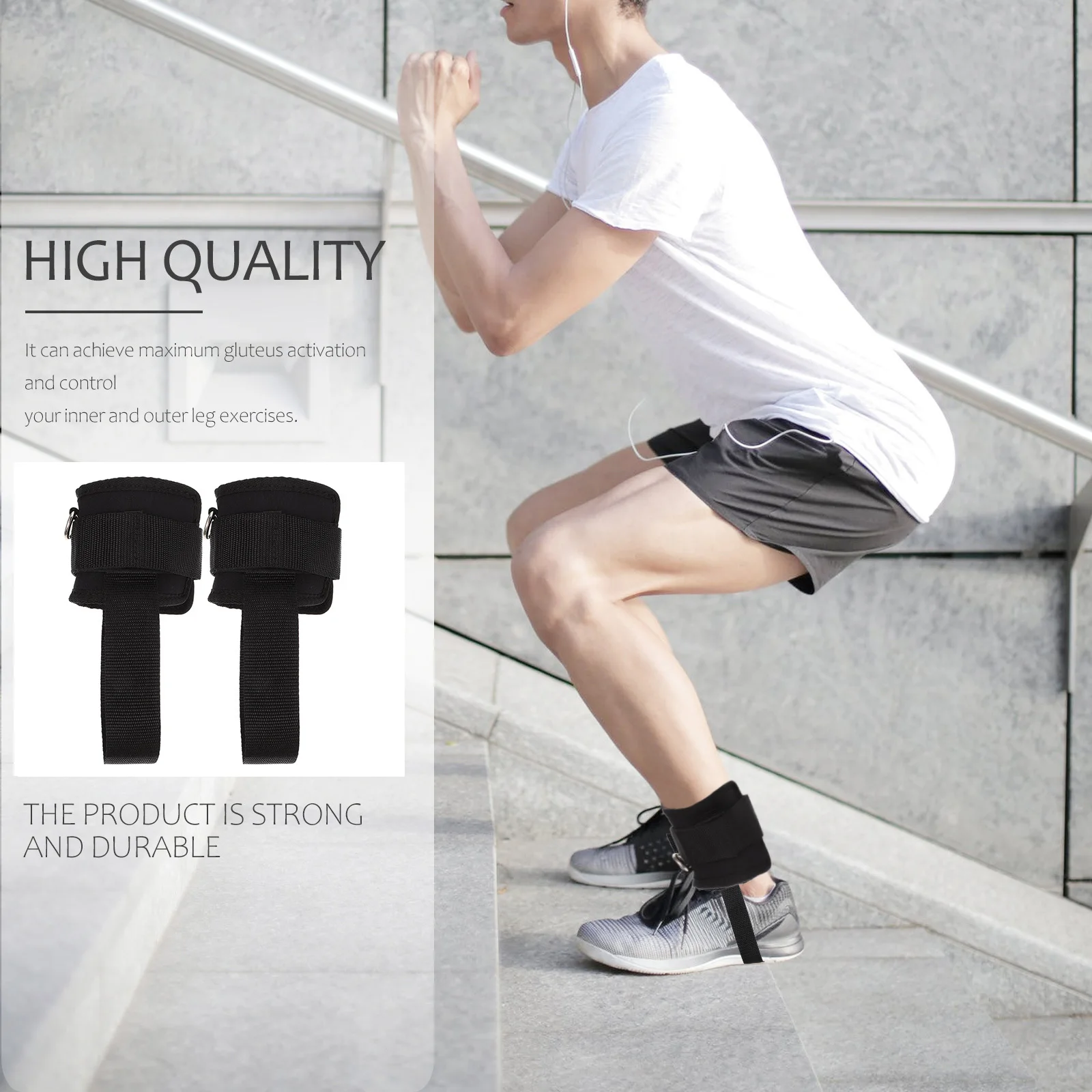 

1 Pair Ankle Cuffs Pp+Sbr Material For Glute Workout Fitness Exercise Accessory Portable Ankle Training Strap Sports Band