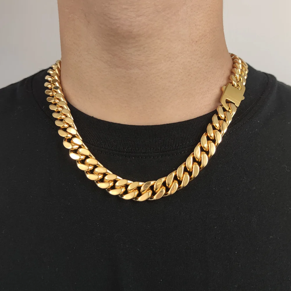 8/10/12mm Punk Miami Gold Color Curb Cuban Chain Necklaces For Men Women Hiphop Stainless Steel Bike Choker Necklace Jewelry