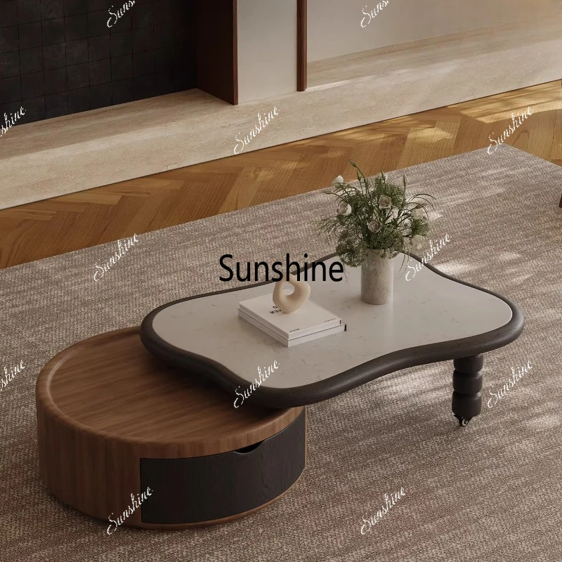 

Medieval rock slab retractable coffee table, special-shaped living room household storage coffee table