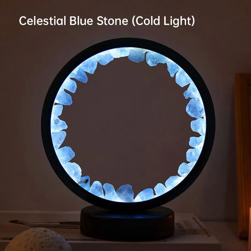 Natural Crystal Annular LED Night Light Bedside Lamp Rechargeable Natural Quartz Stone Amethyst Atmosphere Light Bedroom Deco