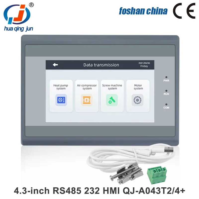 Huaqingjun 4.3" TFT LCD Touch Screen RS485 232 422 Communication DC10-30V Modbus RTU HMI for PLC