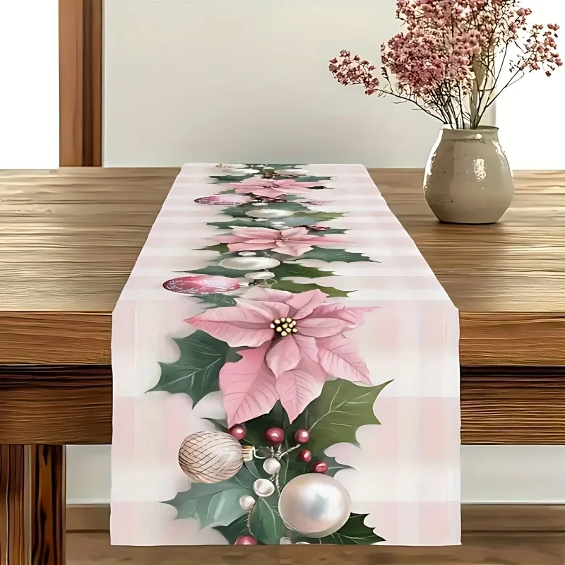 1 Stück Frühlingsgarten-Party Rosa Blumen-Tischläufer |   Leinen 2D-Druck |   Frische Dekoration für Esszimmer/Küche/Wohnzimmer |   Schönes Festtagsgeschenk