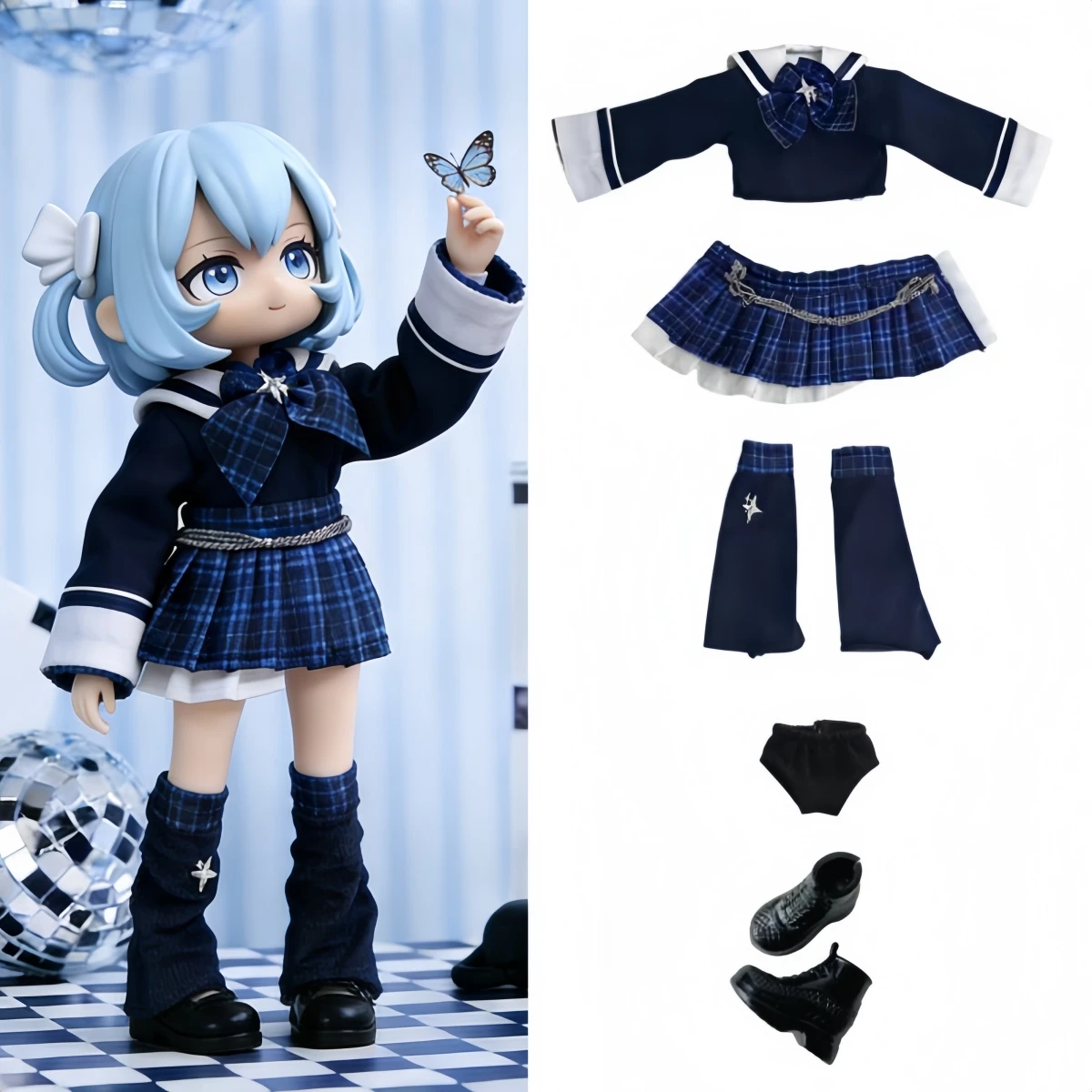 For 1/12 Bjd Body Doll Cute Sailor Uniform Skirt Suit For BJD Escape Body OB11 GSC P9 Doll Cloth Outfit Clothes
