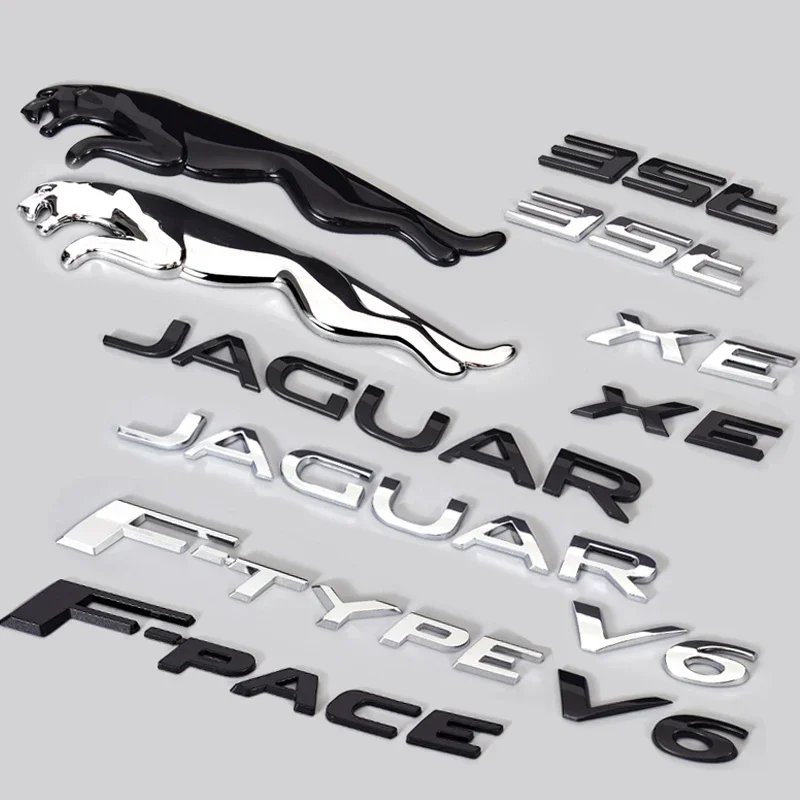 1PCS ABS Black Silver Car Letter Rear Trunk Decals Emblem Badge For Jaguar XF XFL XE XEL XJI Logo Type S-Type F-Type Accessories