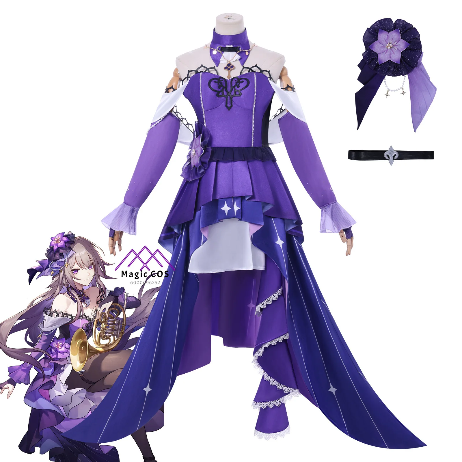 

Honkai: Star Rail Concert Black Tower Cosplay Costume Purple Gradient Style High Quality Anime Outfit for Women Comic Con Party