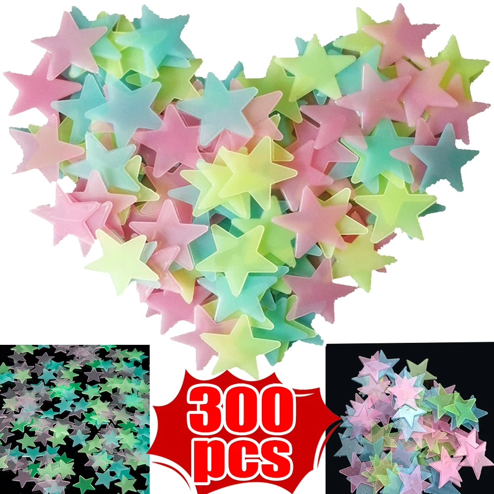 

Glow in The Dark Stars Wall Stickers 3D Fluorescent Adhesive Luminous Murals for Kids Baby Room Bedroom Ceiling Home Decorations