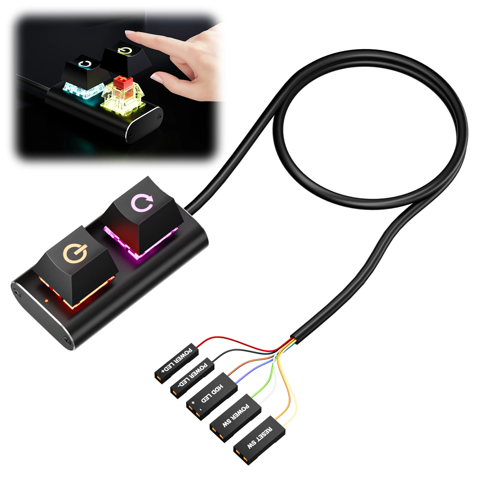 2m External Switch Power Button Motherboard Power Switch Extension Cable with LED Light Mechanical Desktop Power Switch for PC