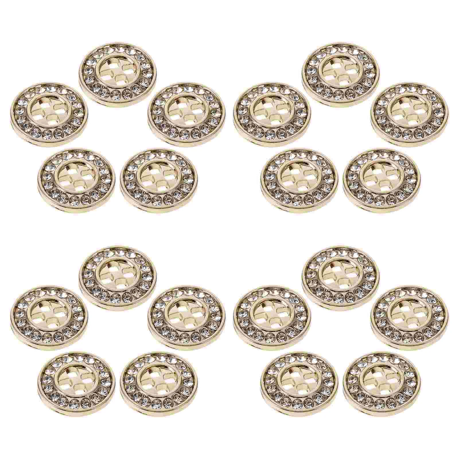 20 Pcs Diamond Buttons Flower Decorative Small Shirt Clothing Gold White DIY Golden Play 4-hole Coat