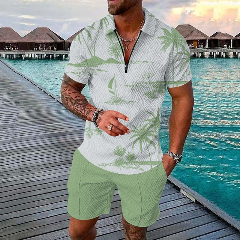 

Coconut Palm 3D Print Men's Polo Shirts Shorts Sets Fashion Floral Oversized Short Sleeve Shirt Pants Set Man Tracksuit Clothing