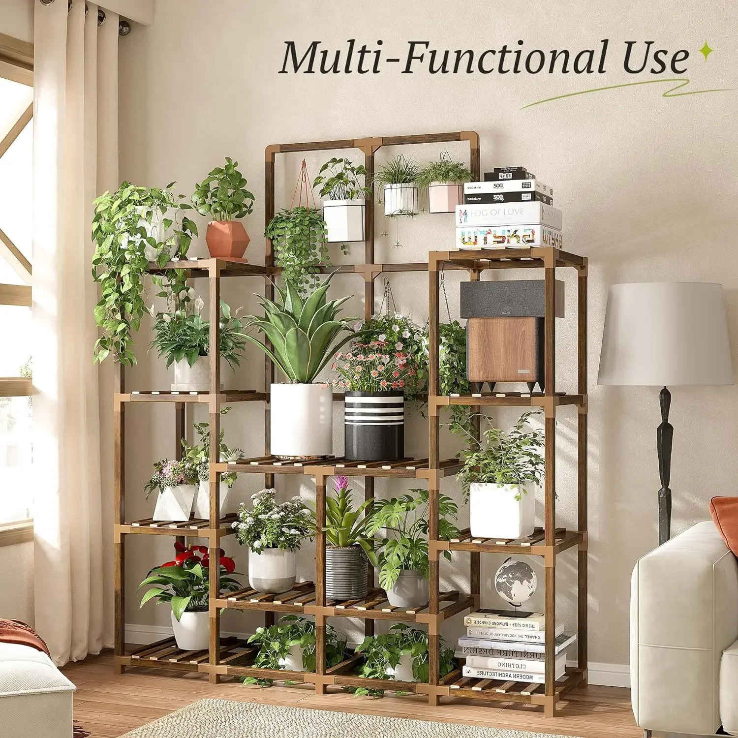 Plant Stand Indoor Large Plant Stands Outdoor Wood Tiered Plant Shelf For Multiple Plant, Tall Stand 6 Tiers