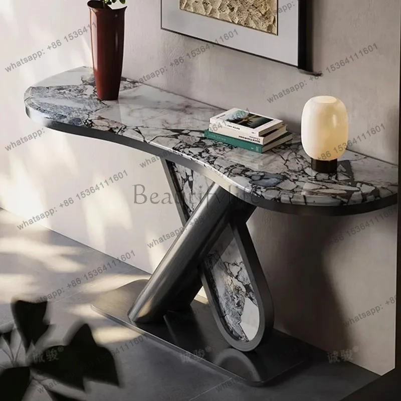 

Nordic light luxury high-end natural luxury stone entrance platform modern simple entrance foyer designer model