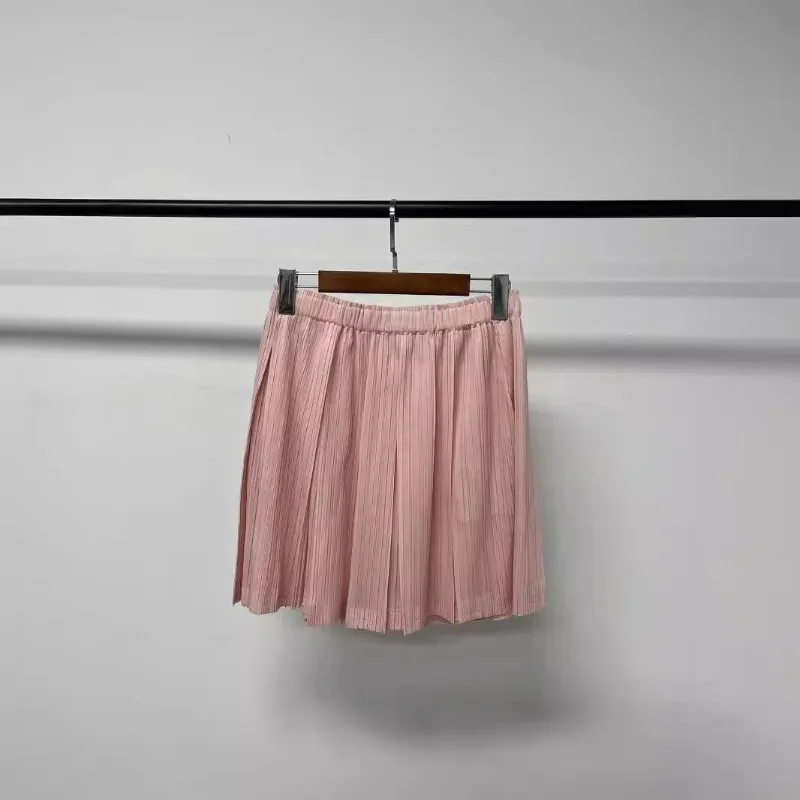 夏三宅プリーツカジュアルルーズワイドレッグカジュアル女性ショーツハイウエストスリム大ストレッチスウェットパンツしわのない幾何学模様