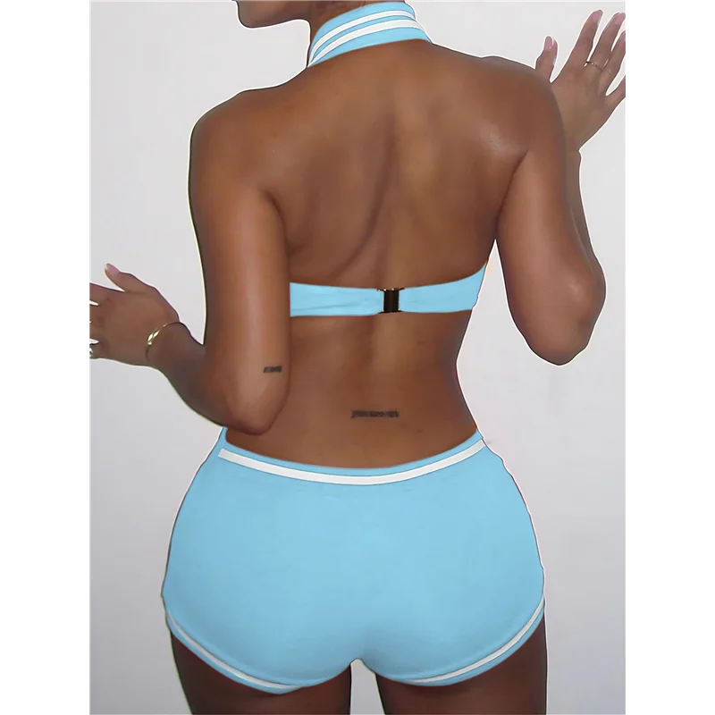 AOAO-ชุดบอดี้สูทแขนกุดลายทางของผู้หญิงจั๊มสูทแขนสั้นคอปก