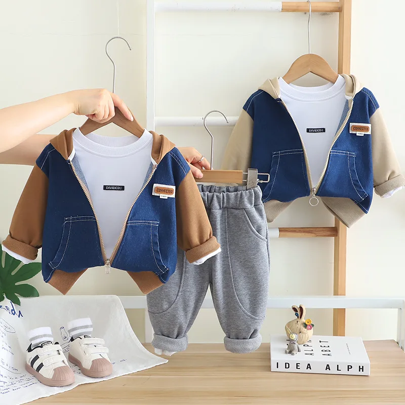 New Autumn Baby Clothes Suit Children Boys Hooded Jacket T-Shirt Pants 3Pcs/Sets Infant Clothing Toddler Costume Kids Tracksuits