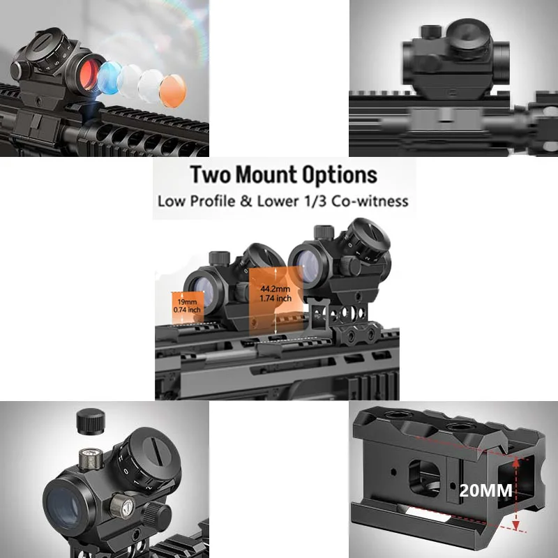 

2MOA Red Dot Sight 1x25mm Reflex Sight Waterproof Shockproof Fog Proof Red Dot Scope, Mini Riflescope with 1 inch Riser Mount