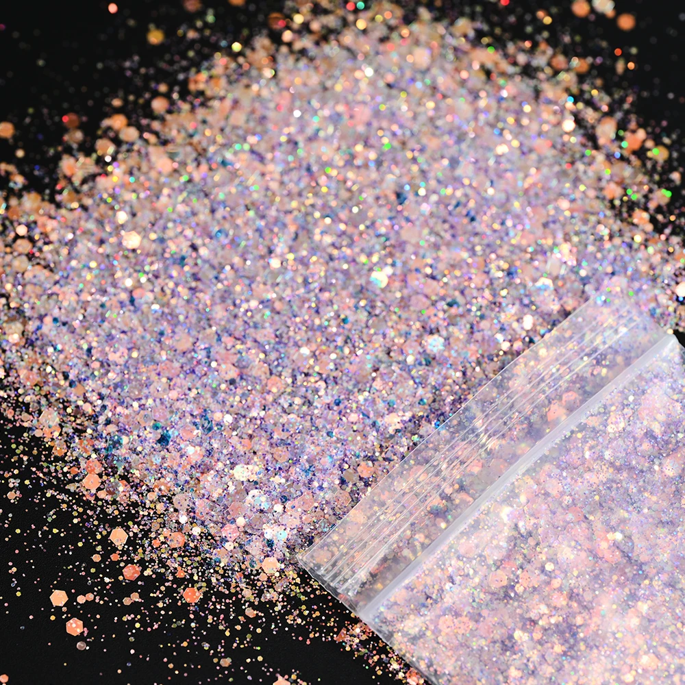 10g/Bag Holographic Hexagon Glitter Nail Tips Laser Sequin Powder Flakes Sparkly Nail Art Decoration Epoxy Resin Filling Glitter