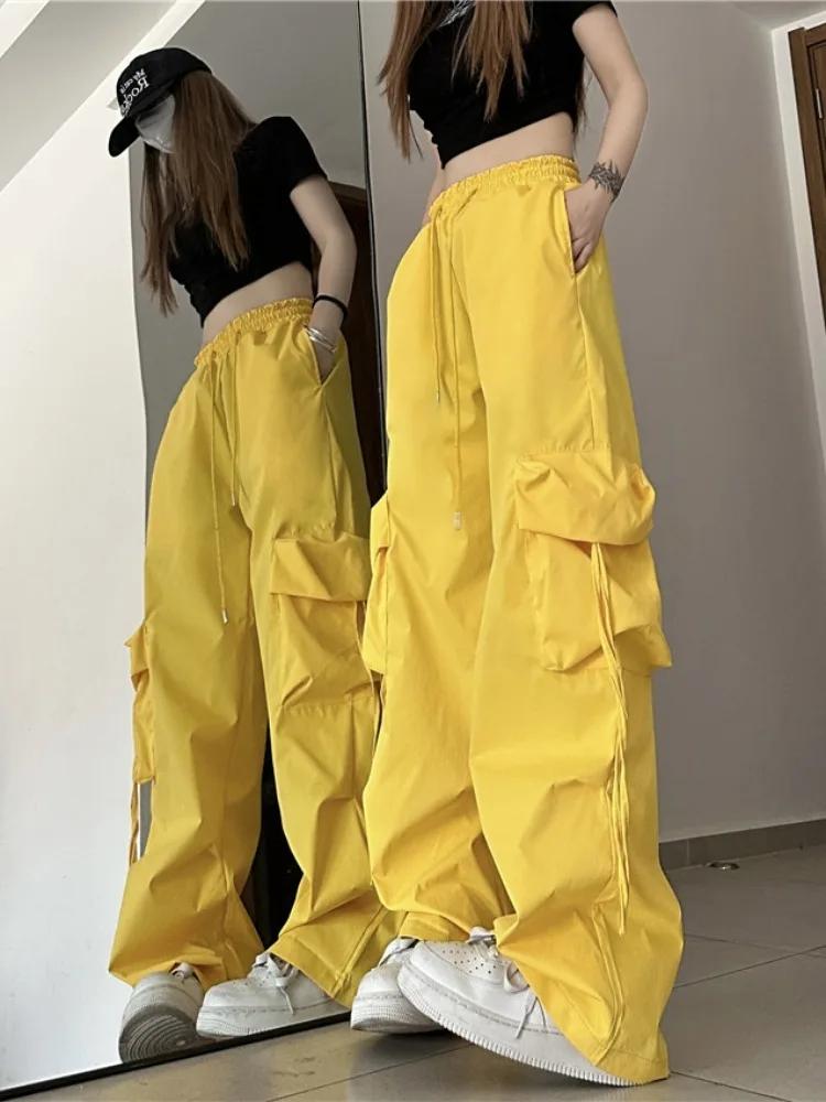 

Oversized Women Cargo Pants Hip-hop Streetwear Fashion Spring Summer Pockets Elastic High Waist Casual Sports Casual Trousers