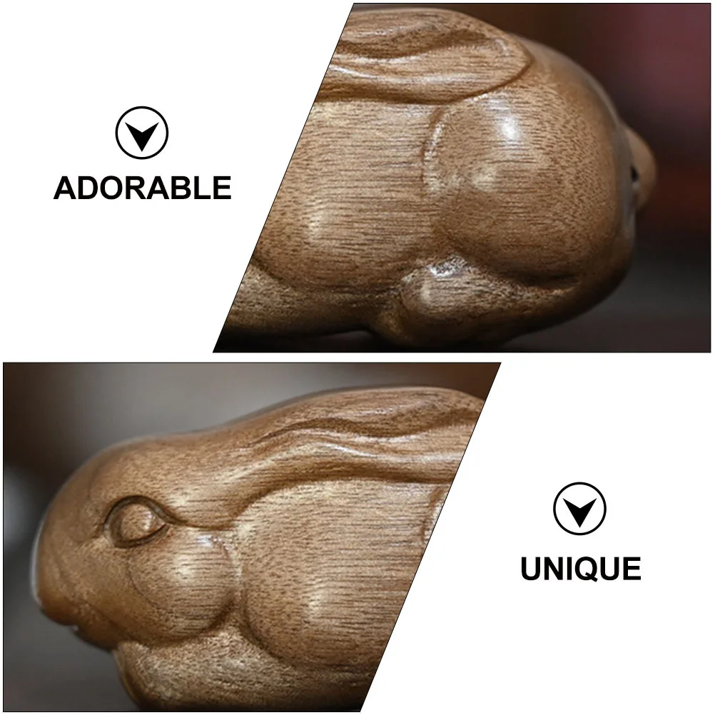 

Lovely Carved Bunny Handpiece Zodiac Rabbit Wood Craft Decor for Home Desktop Adornment Creative Animal Shaped Unique Wooden