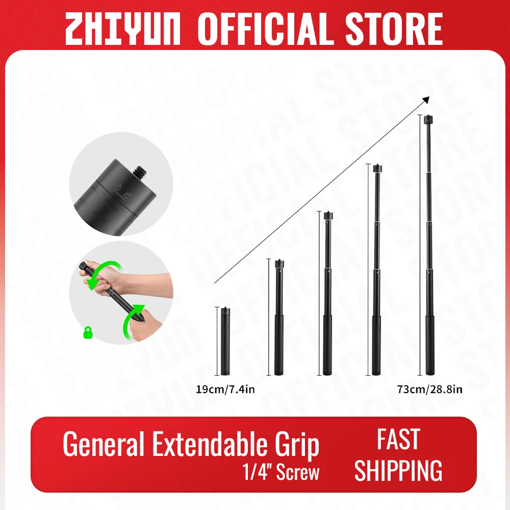 ZHIYUN Official B7319 General Extendable Grip for 1/4\'\' Screw Hole Handheld Gimbal M40 Light Accessories 7.4-28.8 inch