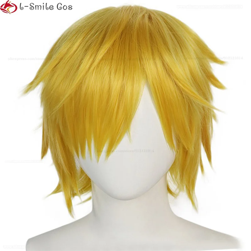 Sanji Cosplay Wig Anime Sanji Cosplay Short Golden Yellow Wig Heat Resistant Hair Halloween Party Men Wigs + Wig Cap