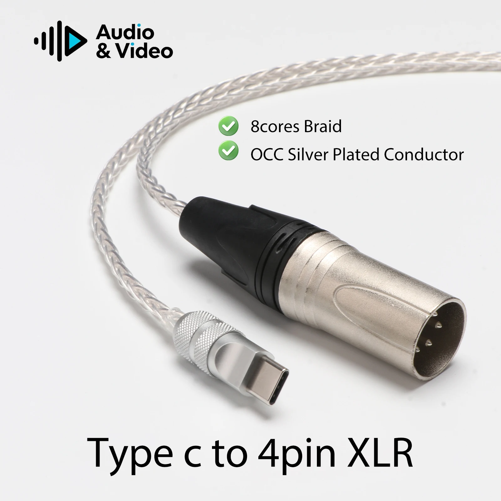 HIFI Type C Male to XLR Male Occ Silver Plated Stereo Power Amplifier Braided Cable for Amplifier, Speaker, Mixer Cons