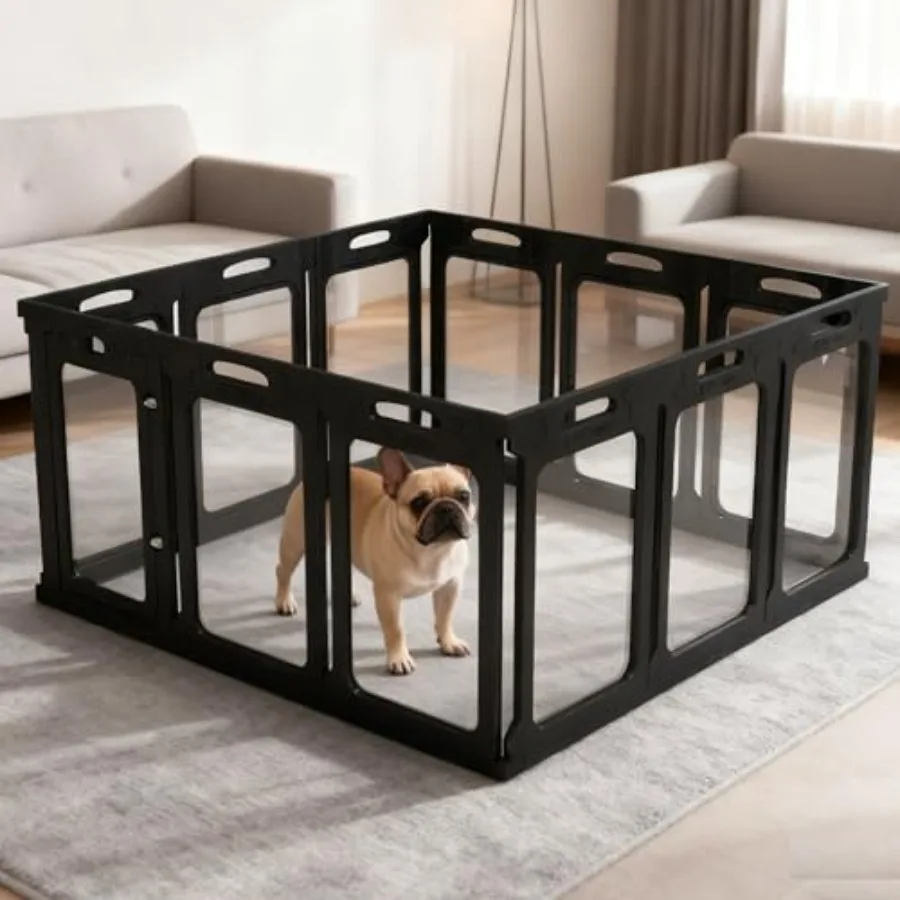 

Clear Dog Playpen with Door - Height 30 Inch 12 Panels - Reduces Indoor Puppy/Small Dog Anxiety Black