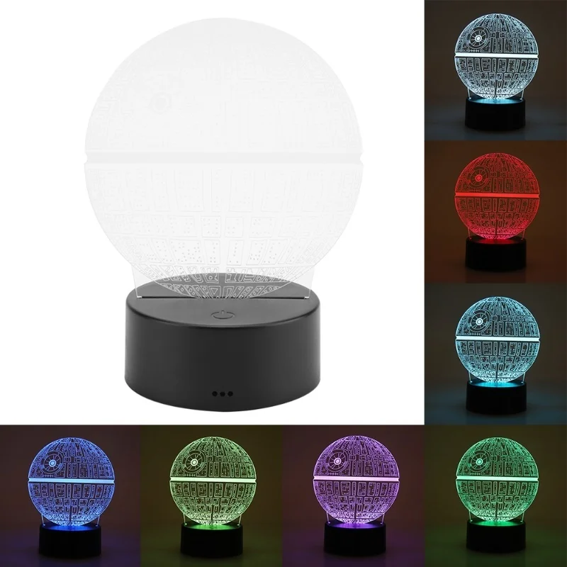 Night Light ABS Base Holder Planet Pattern Lamp Touch Switch (Black Without Remote Control)